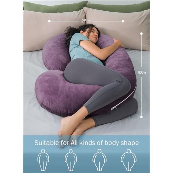 C-Shaped Pregnancy Pillow, Full Body Support Sleeping & Nursing Removable Cover - Picture 4 of 7